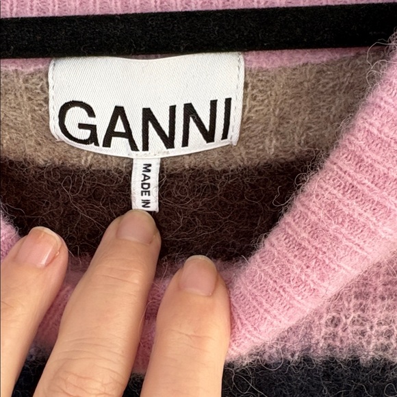 Ganni Alpaca Wool Blend Striped Sweater w Balloon Sleeve Sweater M EUC - Picture 2 of 9